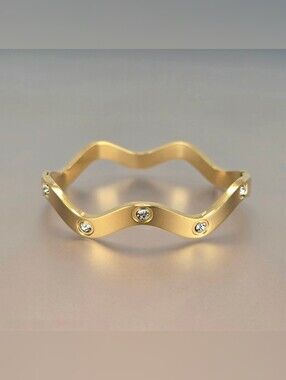 Gold Wave Crystal Accent Bangle Bracelet - Women's Jewelry
